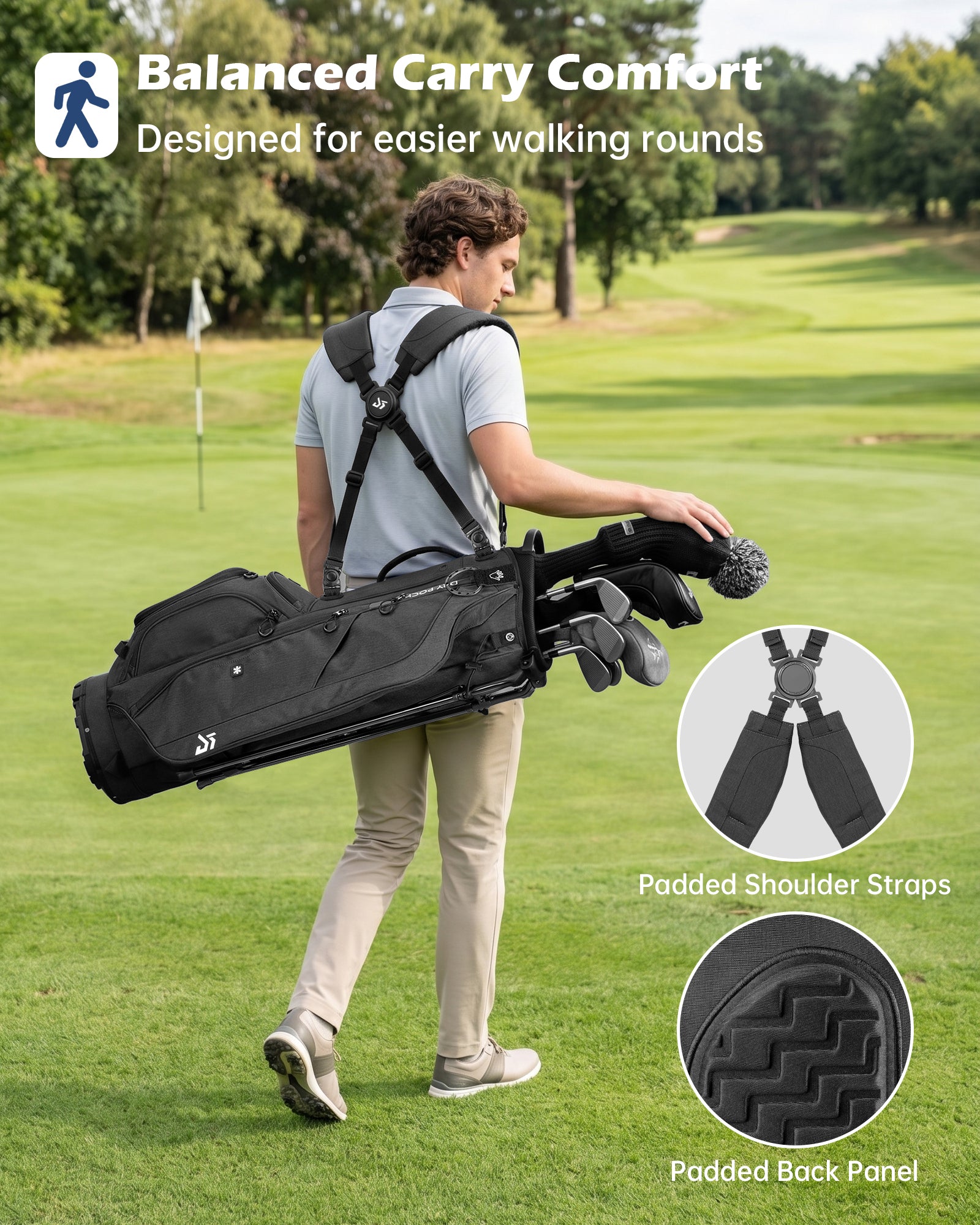Dragon tiger Vista Carry Stand Bag – Organized 5-Way Golf Bag for Everyday Play,Black