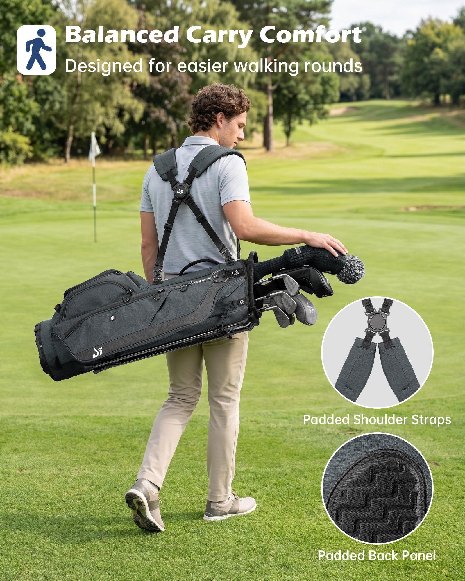 Dragon tiger Vista Carry Stand Bag – Organized 5-Way Golf Bag for Everyday Play,Gray