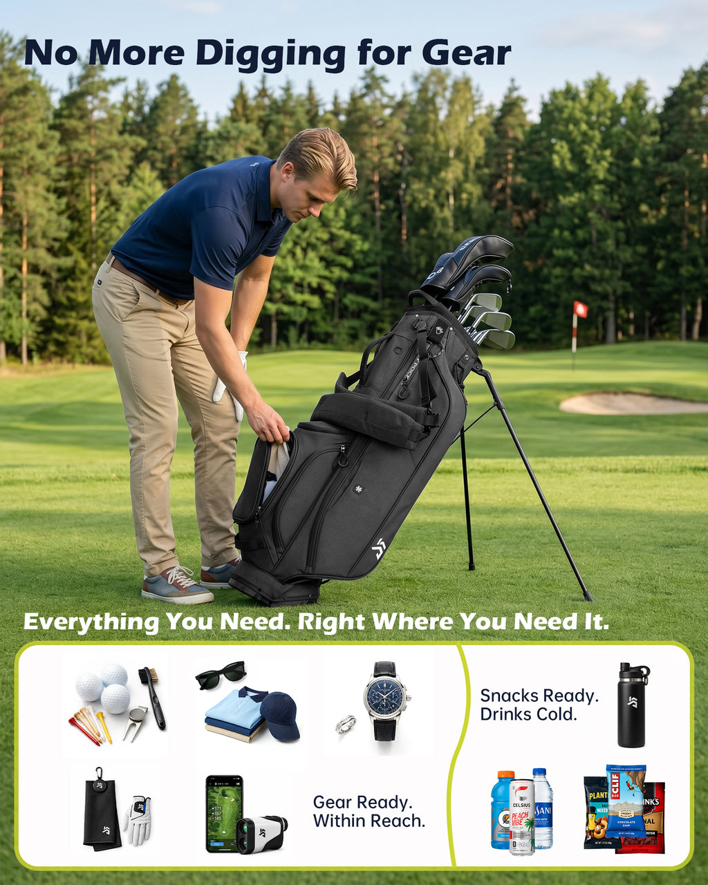 Dragon tiger Vista Carry Stand Bag – Organized 5-Way Golf Bag for Everyday Play,Black