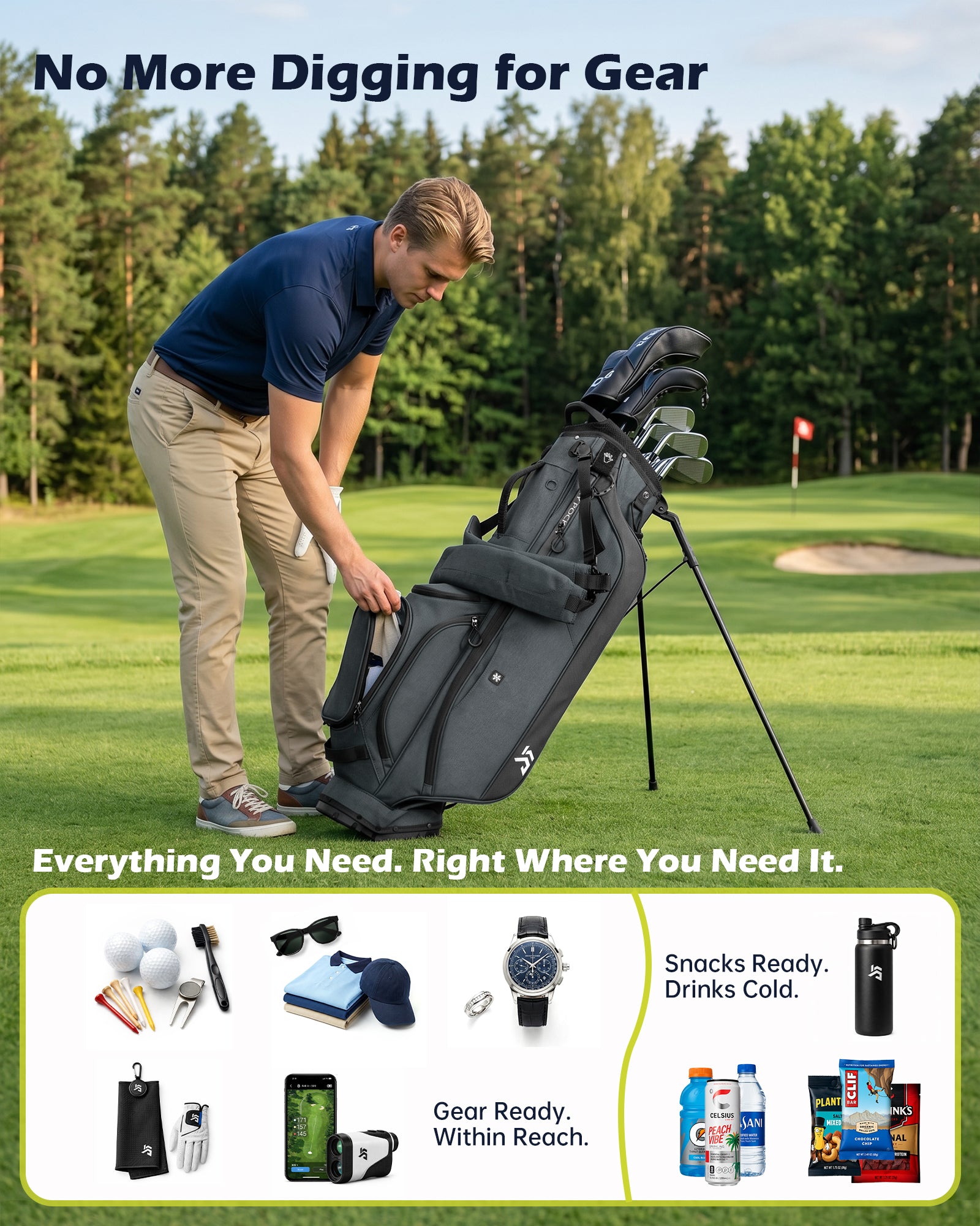 Dragon tiger Vista Carry Stand Bag – Organized 5-Way Golf Bag for Everyday Play,Gray