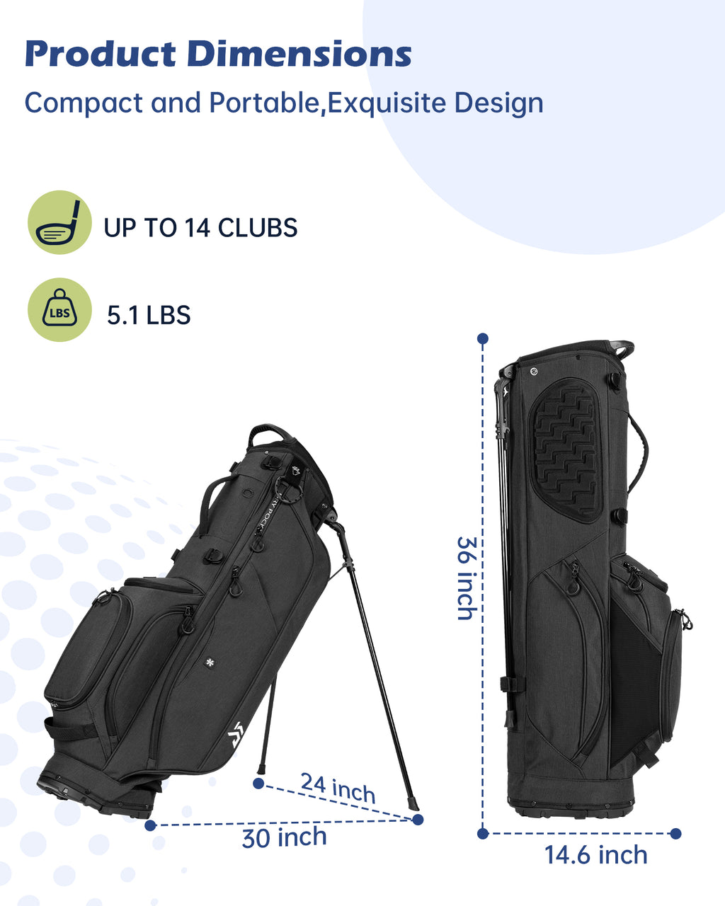 Dragon tiger Vista Carry Stand Bag – Organized 5-Way Golf Bag for Everyday Play,Black