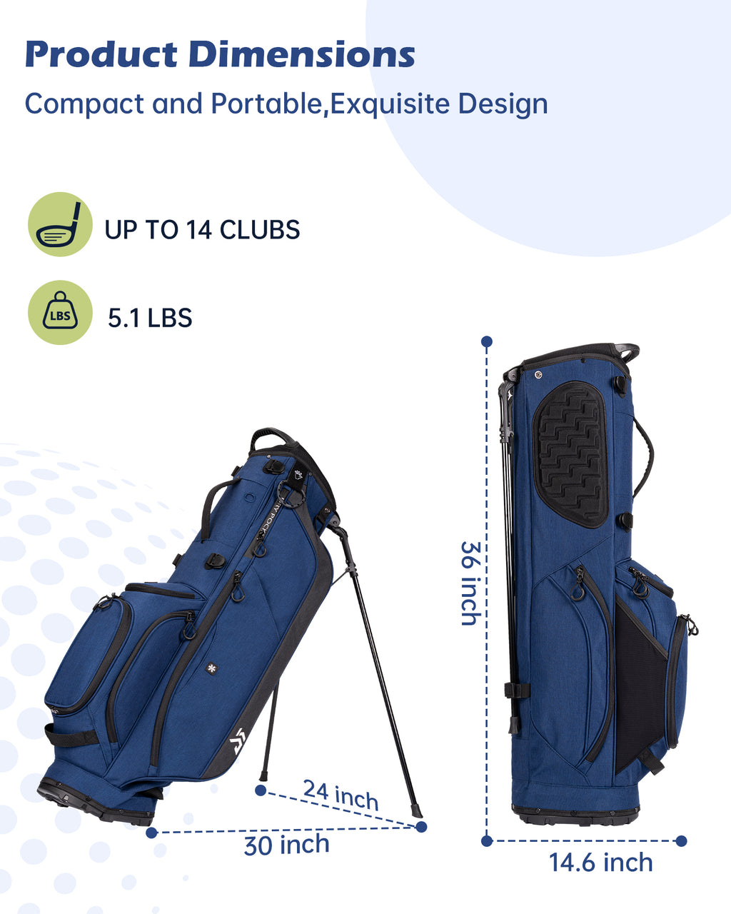 Dragon tiger Vista Carry Stand Bag – Organized 5-Way Golf Bag for Everyday Play,Navy