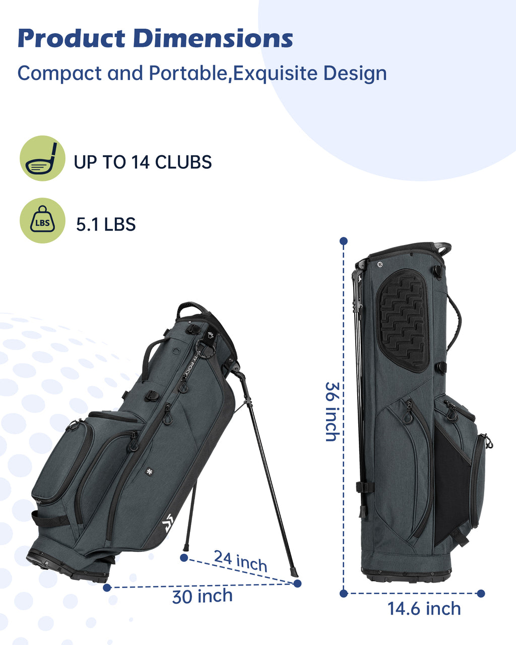 Dragon tiger Vista Carry Stand Bag – Organized 5-Way Golf Bag for Everyday Play,Gray