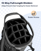 Dragon tiger Vista Tour 14-Way Stand Bag – Full-Length Divider Golf Bag for Complete Club Organization,Black