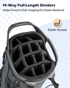 Dragon tiger Vista Tour 14-Way Stand Bag – Full-Length Divider Golf Bag for Complete Club Organization,Gray
