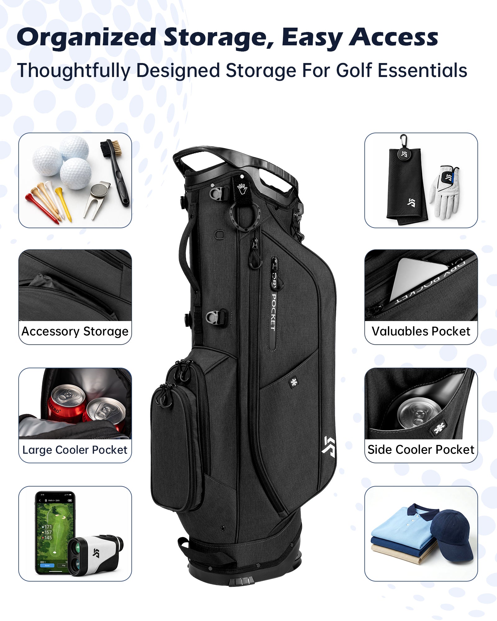 Dragon tiger Vista Tour 14-Way Stand Bag – Full-Length Divider Golf Bag for Complete Club Organization,Black