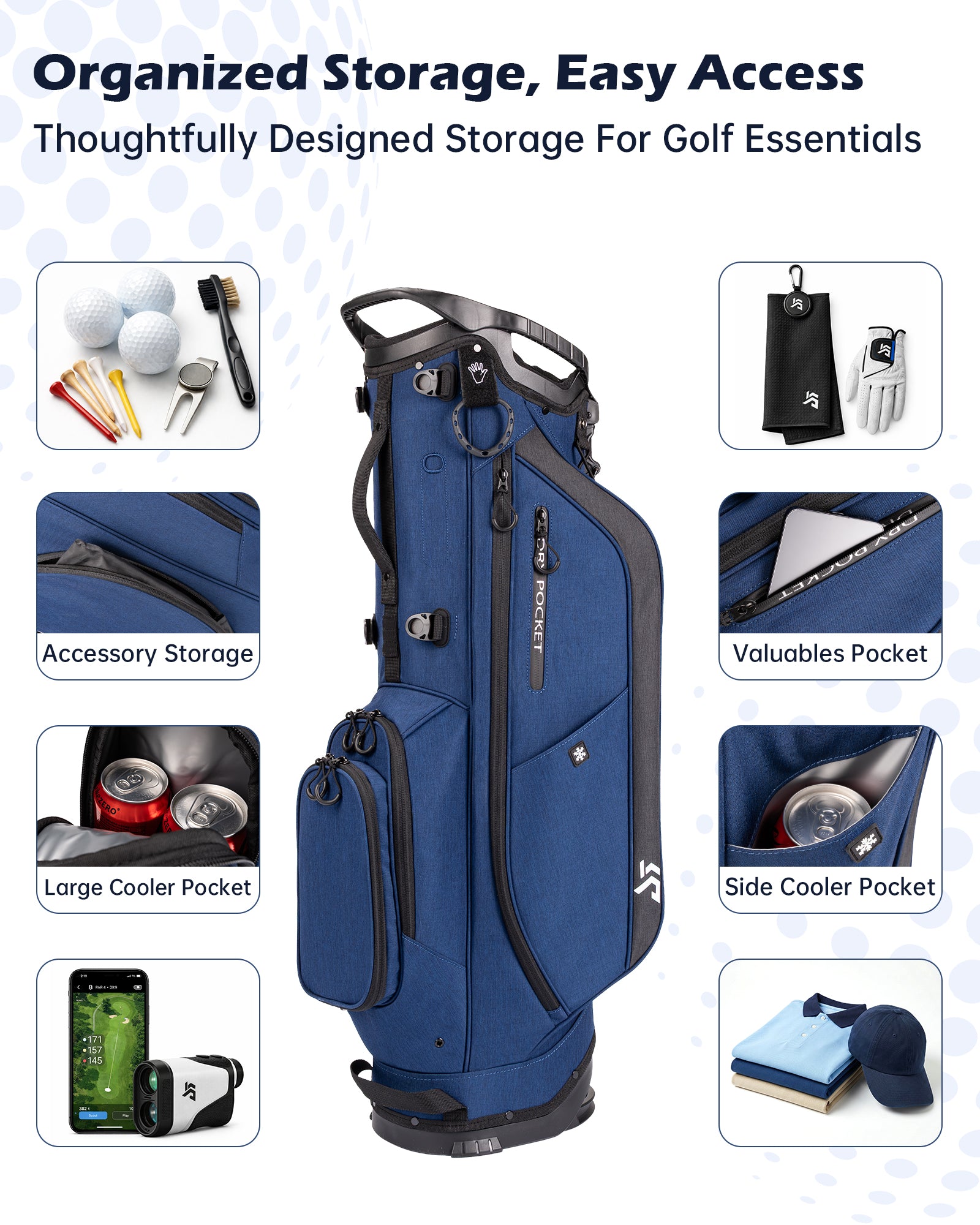 Dragon tiger Vista Tour 14-Way Stand Bag – Full-Length Divider Golf Bag for Complete Club Organization,Navy