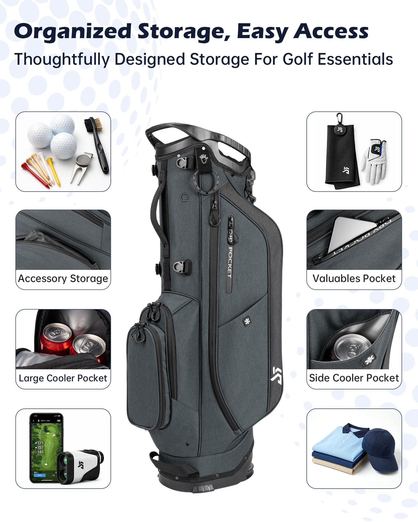 Dragon tiger Vista Tour 14-Way Stand Bag – Full-Length Divider Golf Bag for Complete Club Organization,Gray