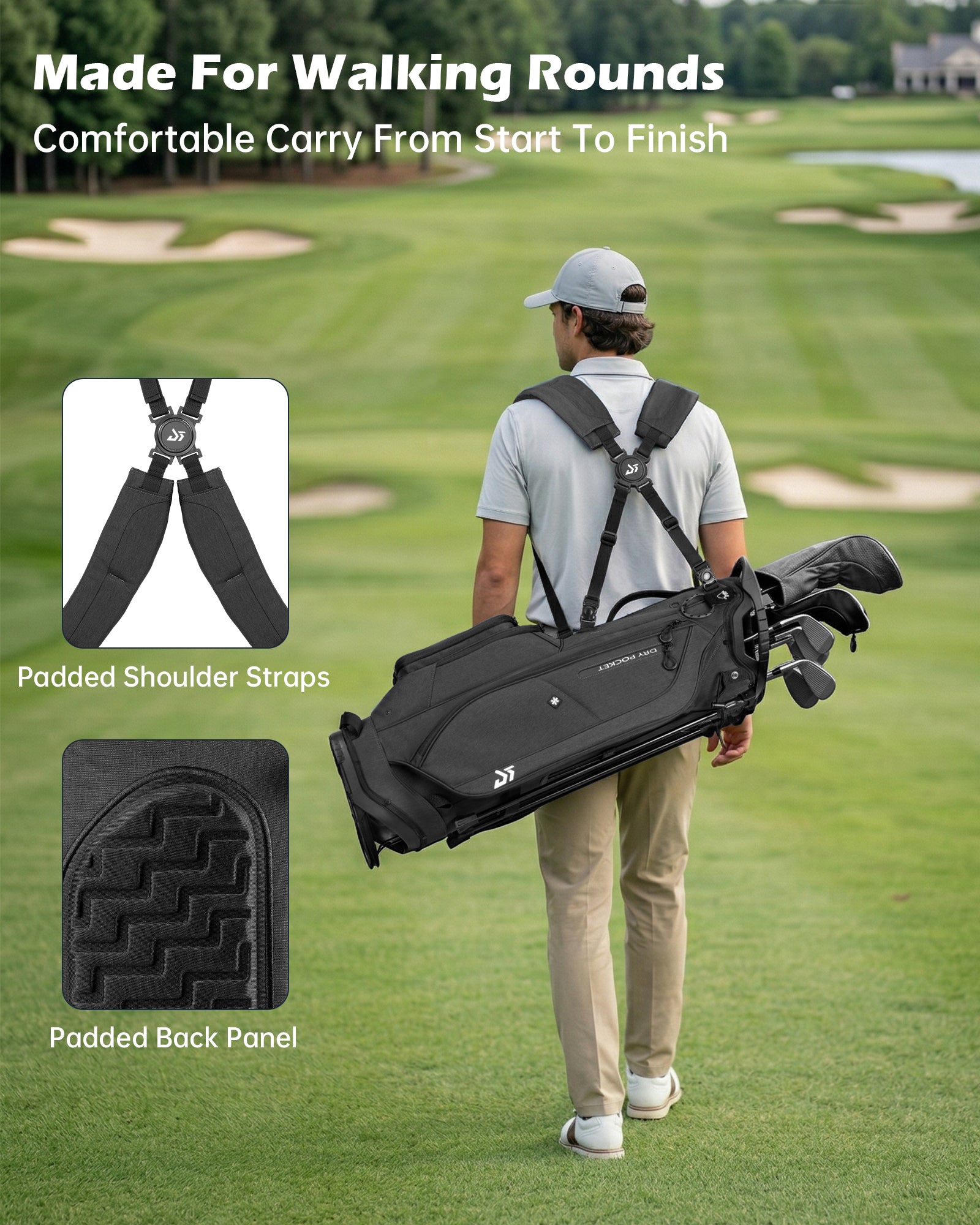 Dragon tiger Vista Tour 14-Way Stand Bag – Full-Length Divider Golf Bag for Complete Club Organization,Black