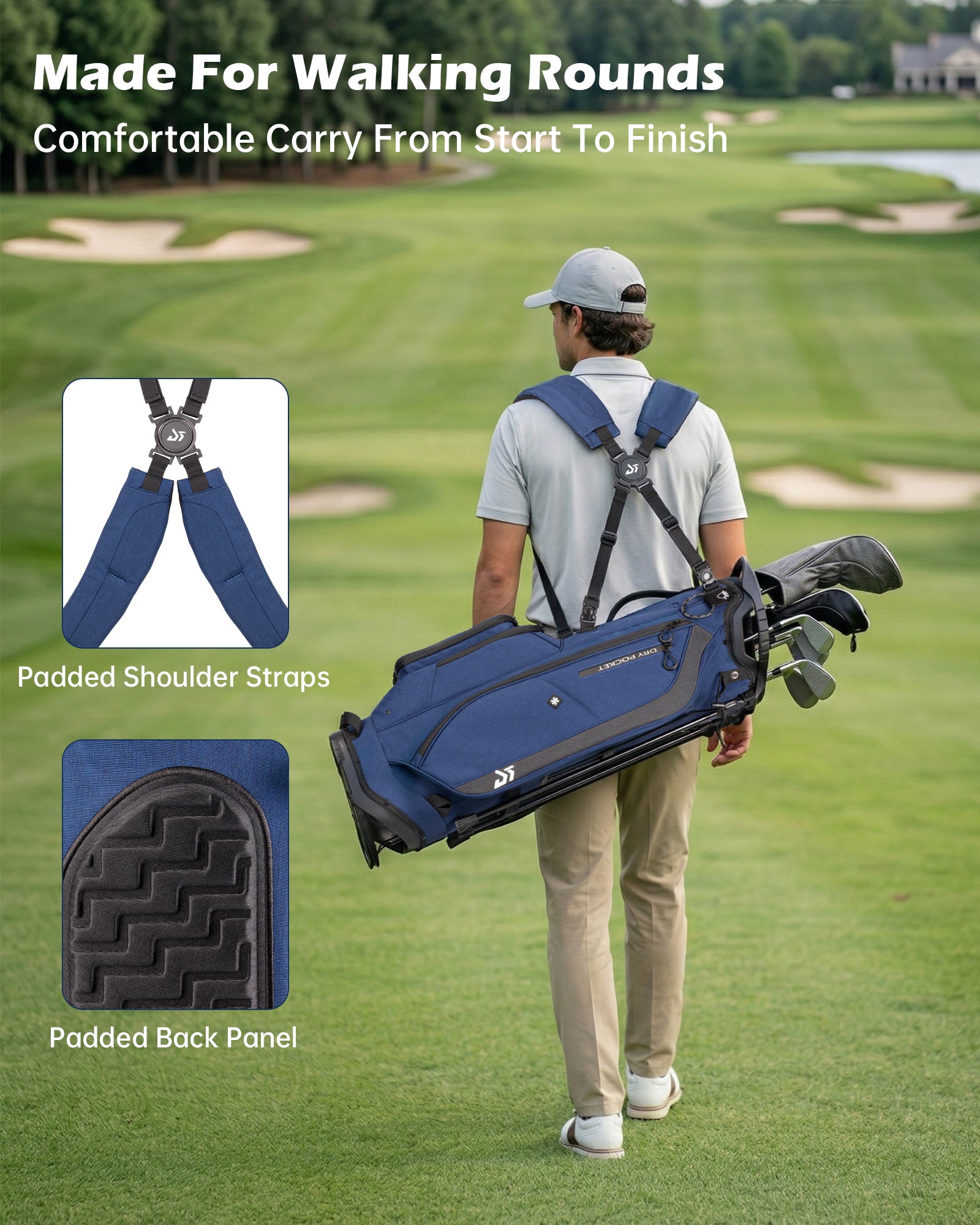 Dragon tiger Vista Tour 14-Way Stand Bag – Full-Length Divider Golf Bag for Complete Club Organization,Navy