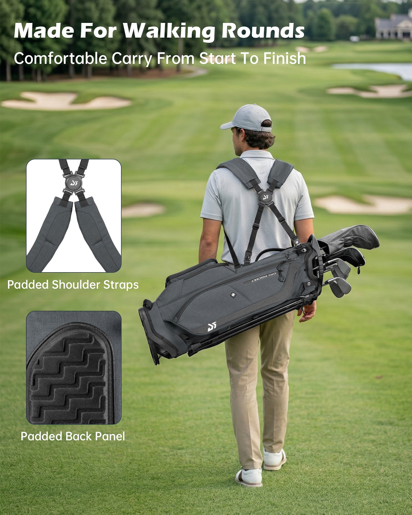Dragon tiger Vista Tour 14-Way Stand Bag – Full-Length Divider Golf Bag for Complete Club Organization,Gray
