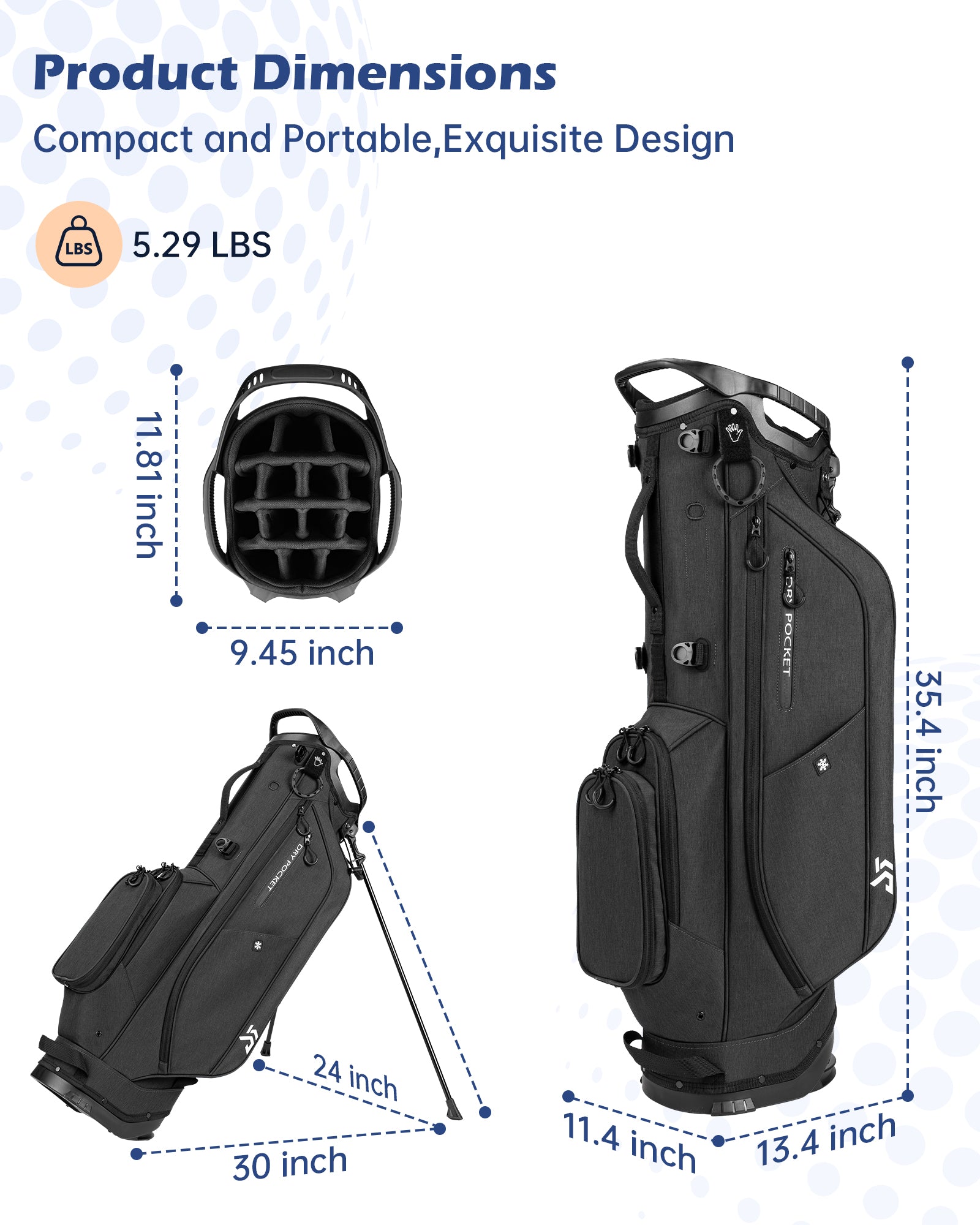 Dragon tiger Vista Tour 14-Way Stand Bag – Full-Length Divider Golf Bag for Complete Club Organization,Black