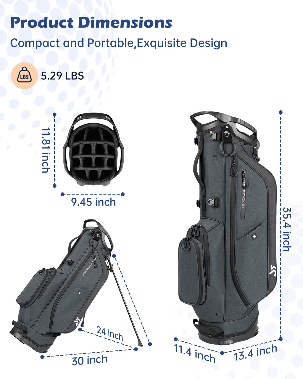 Dragon tiger Vista Tour 14-Way Stand Bag – Full-Length Divider Golf Bag for Complete Club Organization,Gray