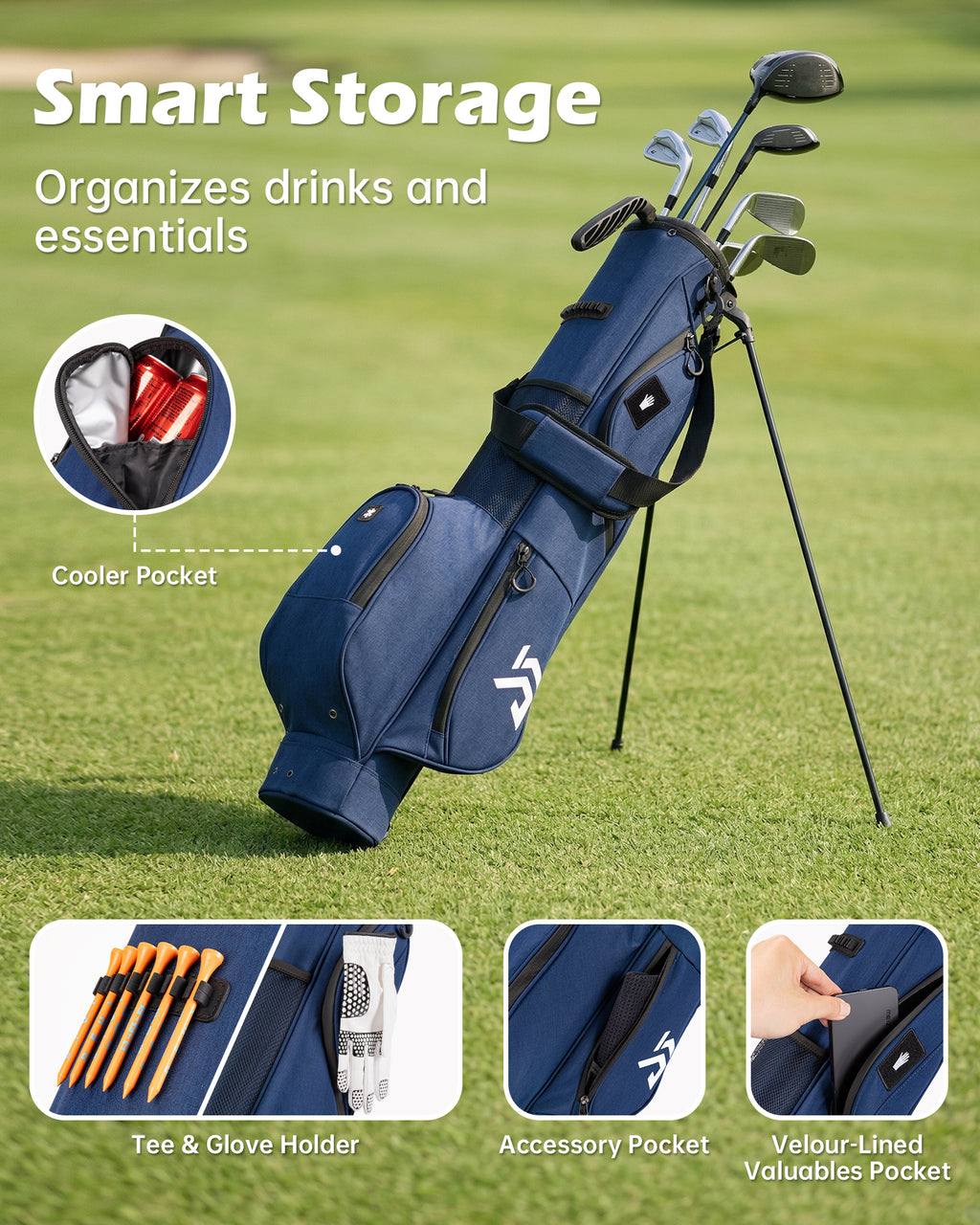 Dragon Tiger Vista Range Sunday Bag – Lightweight 3-Way Golf Bag for Practice & Short Rounds,Navy