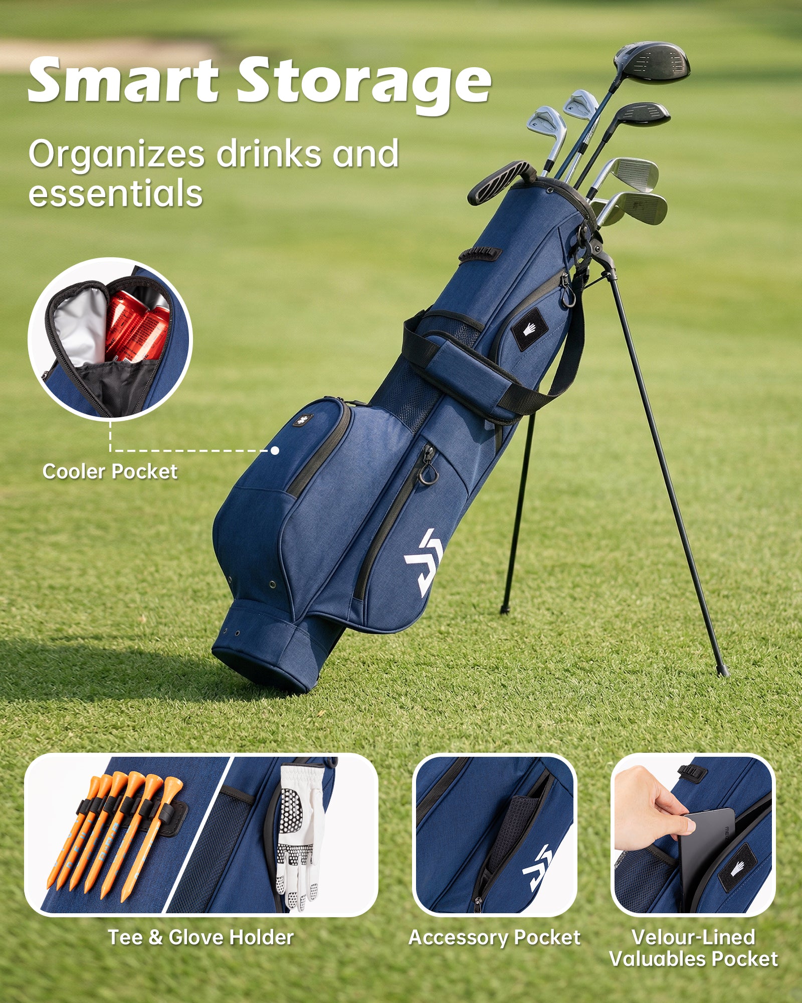 Dragon Tiger Vista Range Sunday Bag – Lightweight 3-Way Golf Bag for Practice & Short Rounds,Navy