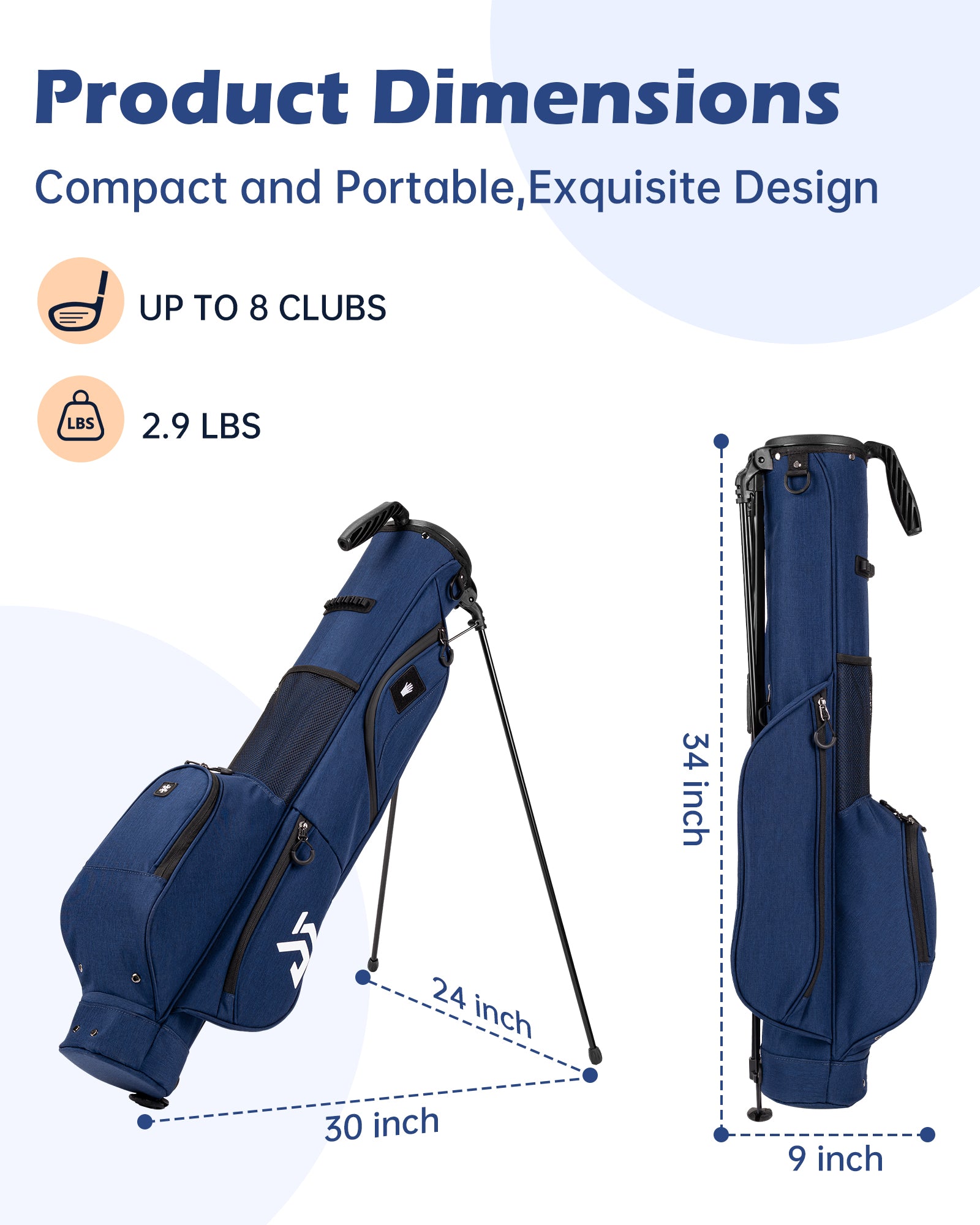 Dragon Tiger Vista Range Sunday Bag – Lightweight 3-Way Golf Bag for Practice & Short Rounds,Navy