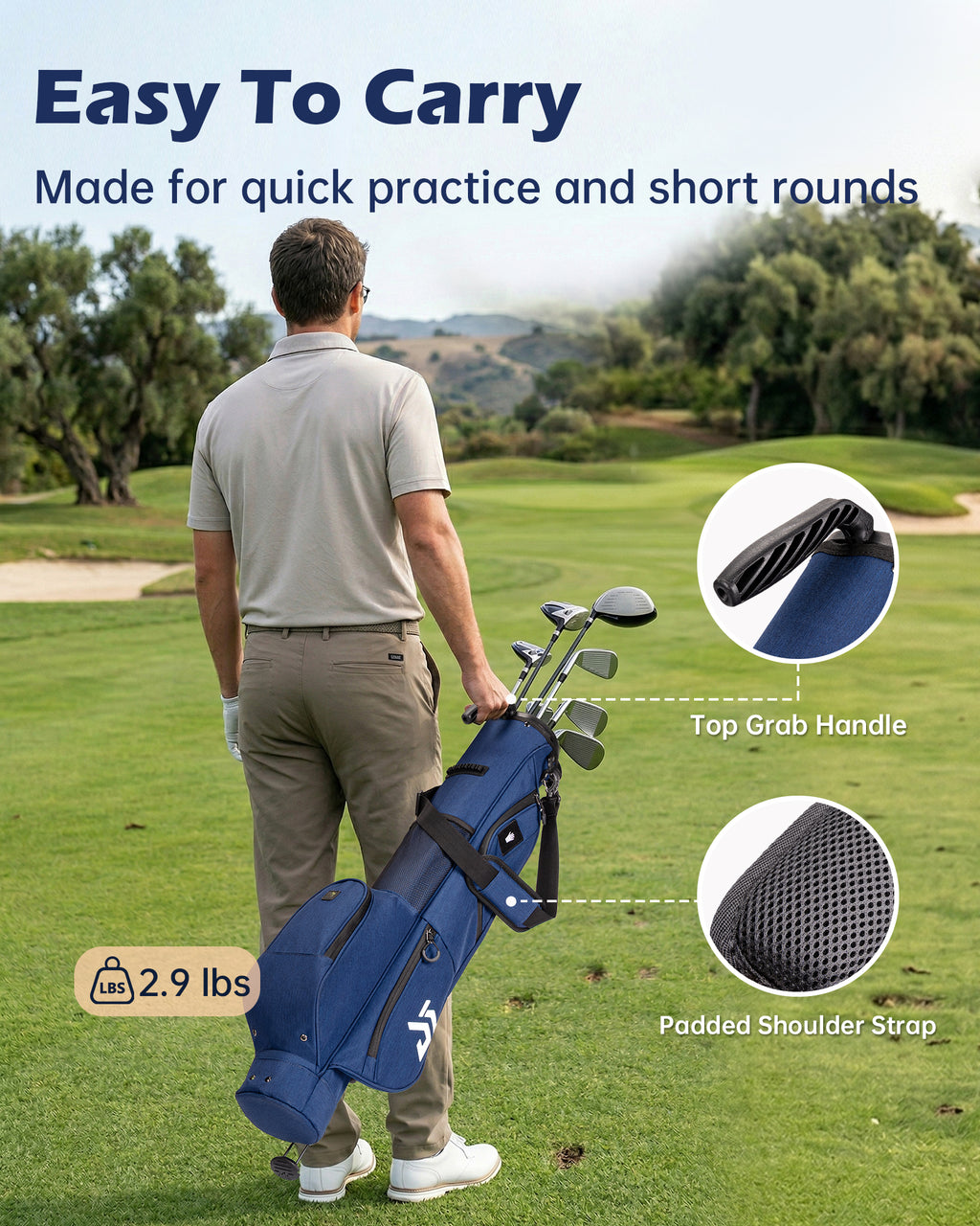 Dragon Tiger Vista Range Sunday Bag – Lightweight 3-Way Golf Bag for Practice & Short Rounds,Navy