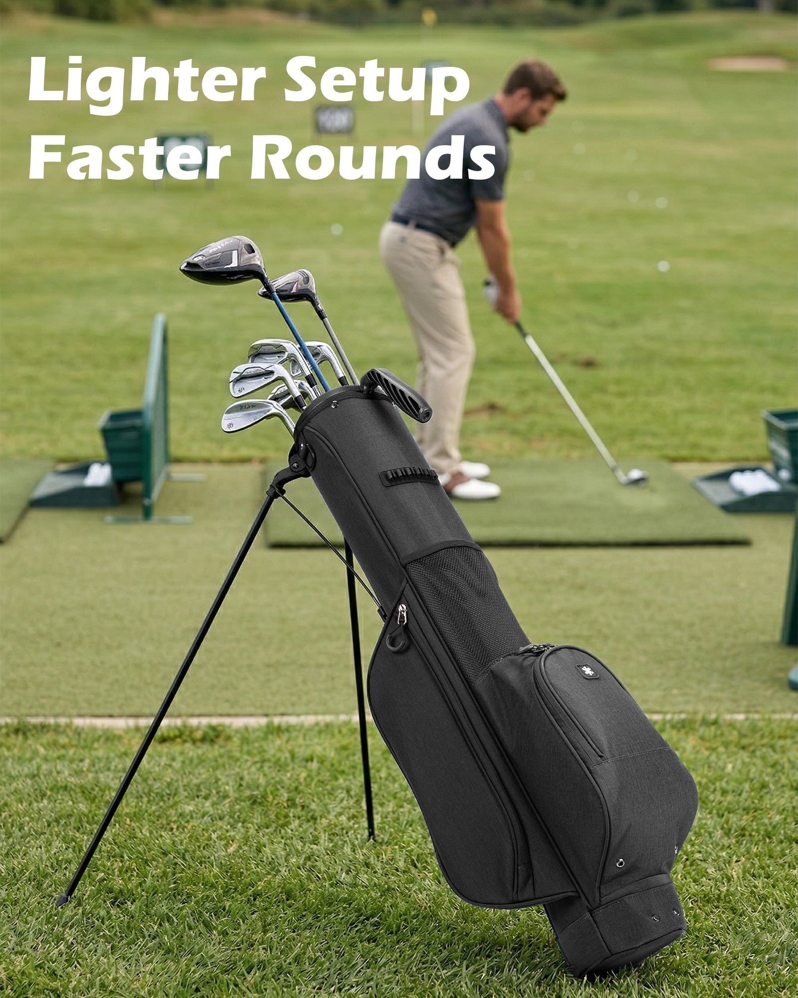 Dragon Tiger Vista Range Sunday Bag – Lightweight 3-Way Golf Bag for Practice & Short Rounds,Black