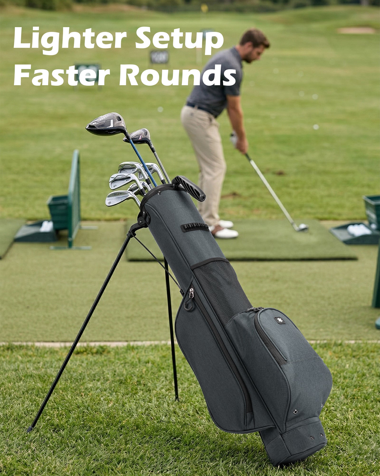 Dragon Tiger Vista Range Sunday Bag – Lightweight 3-Way Golf Bag for Practice & Short Rounds,Gray