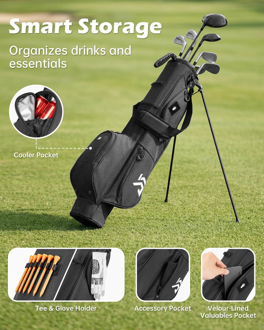Dragon Tiger Vista Range Sunday Bag – Lightweight 3-Way Golf Bag for Practice & Short Rounds,Black