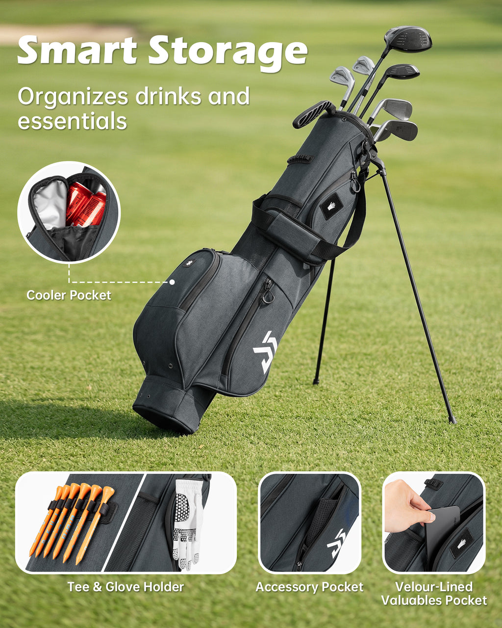 Dragon Tiger Vista Range Sunday Bag – Lightweight 3-Way Golf Bag for Practice & Short Rounds,Gray