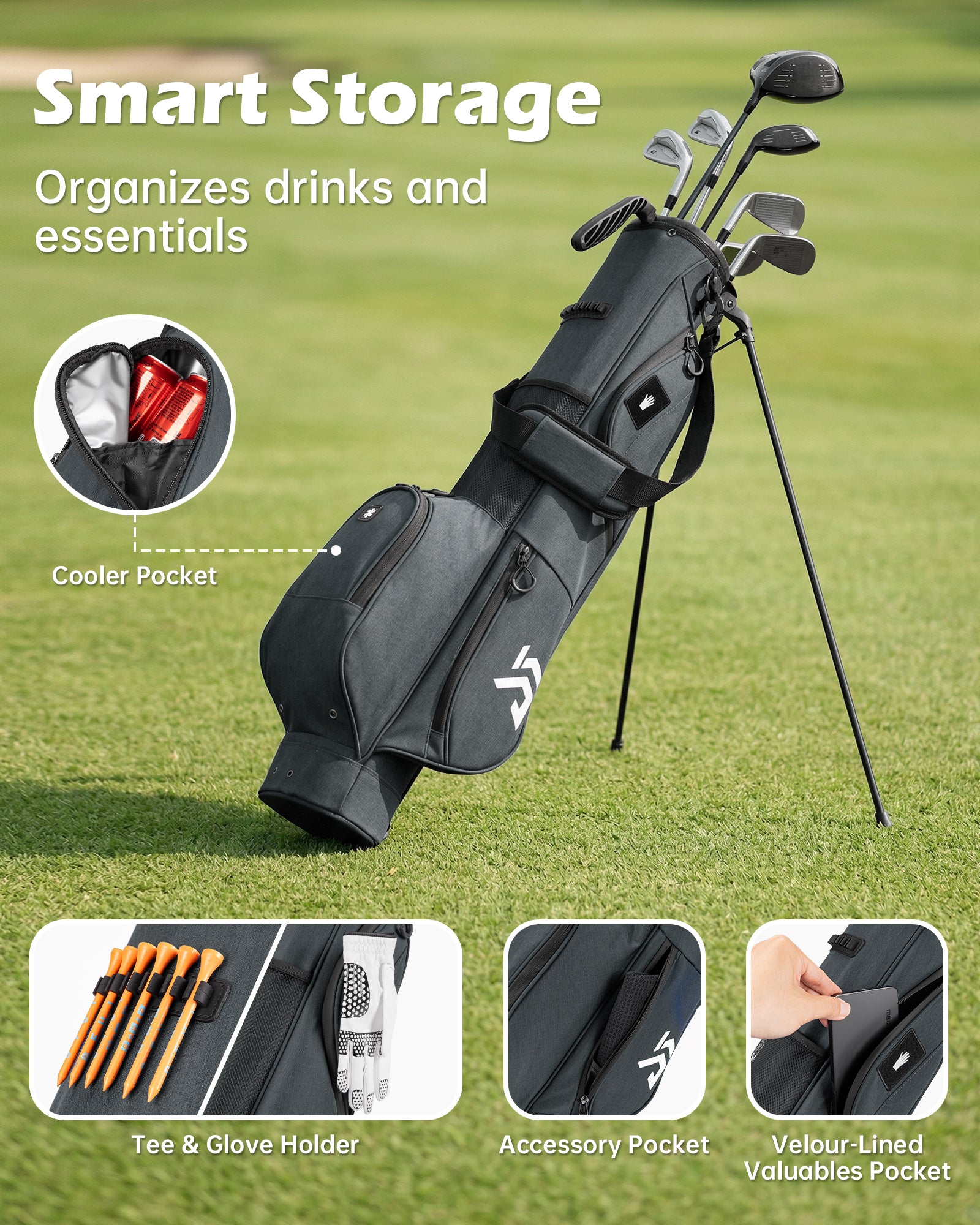 Dragon Tiger Vista Range Sunday Bag – Lightweight 3-Way Golf Bag for Practice & Short Rounds,Gray