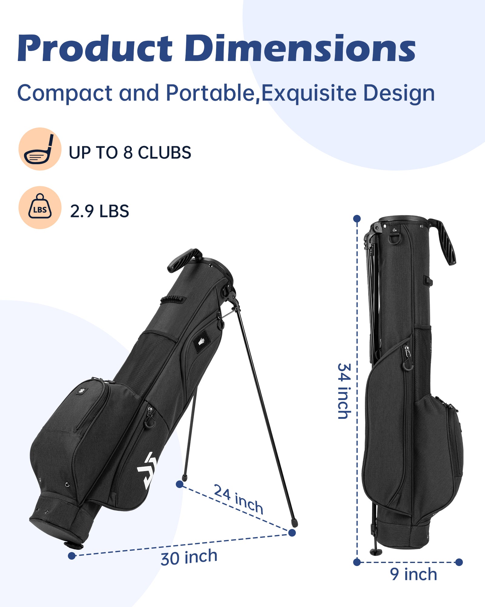 Dragon Tiger Vista Range Sunday Bag – Lightweight 3-Way Golf Bag for Practice & Short Rounds,Black