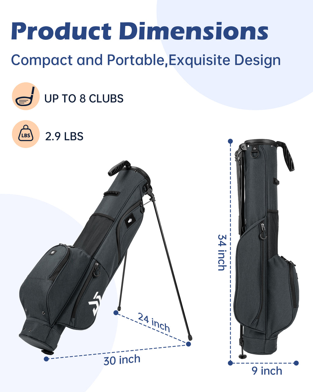 Dragon Tiger Vista Range Sunday Bag – Lightweight 3-Way Golf Bag for Practice & Short Rounds,Gray