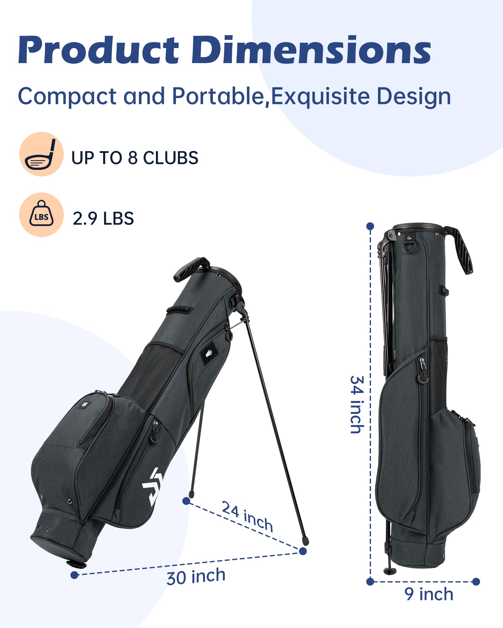 Dragon Tiger Vista Range Sunday Bag – Lightweight 3-Way Golf Bag for Practice & Short Rounds,Gray