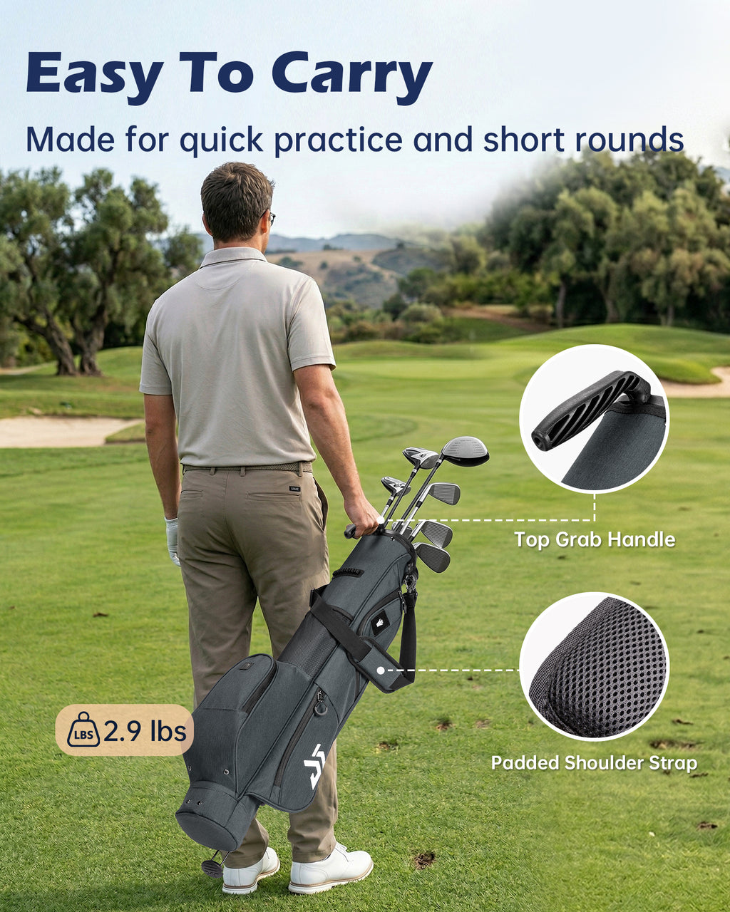 Dragon Tiger Vista Range Sunday Bag – Lightweight 3-Way Golf Bag for Practice & Short Rounds,Gray