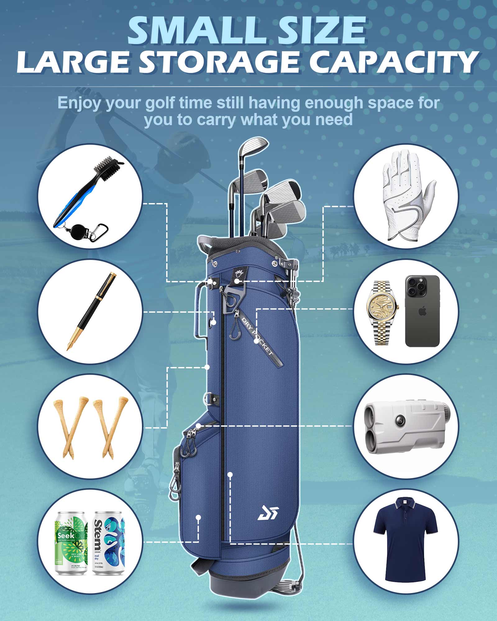 Dragon tiger Origin Stride – A Balanced 4-Way Stand Bag for Walking Golfers,Navy