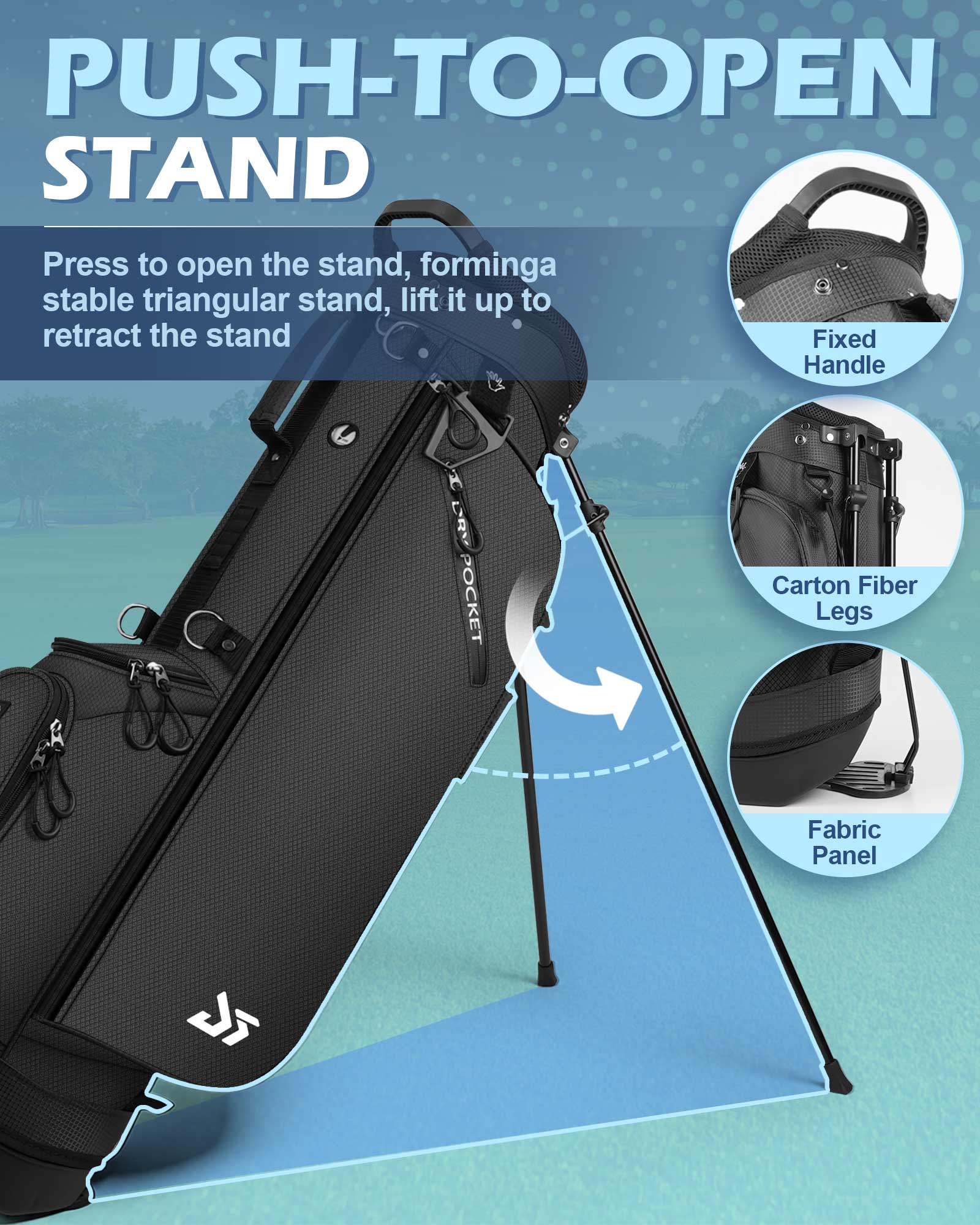 Dragon tiger Origin Stride – A Balanced 4-Way Stand Bag for Walking Golfers,Black