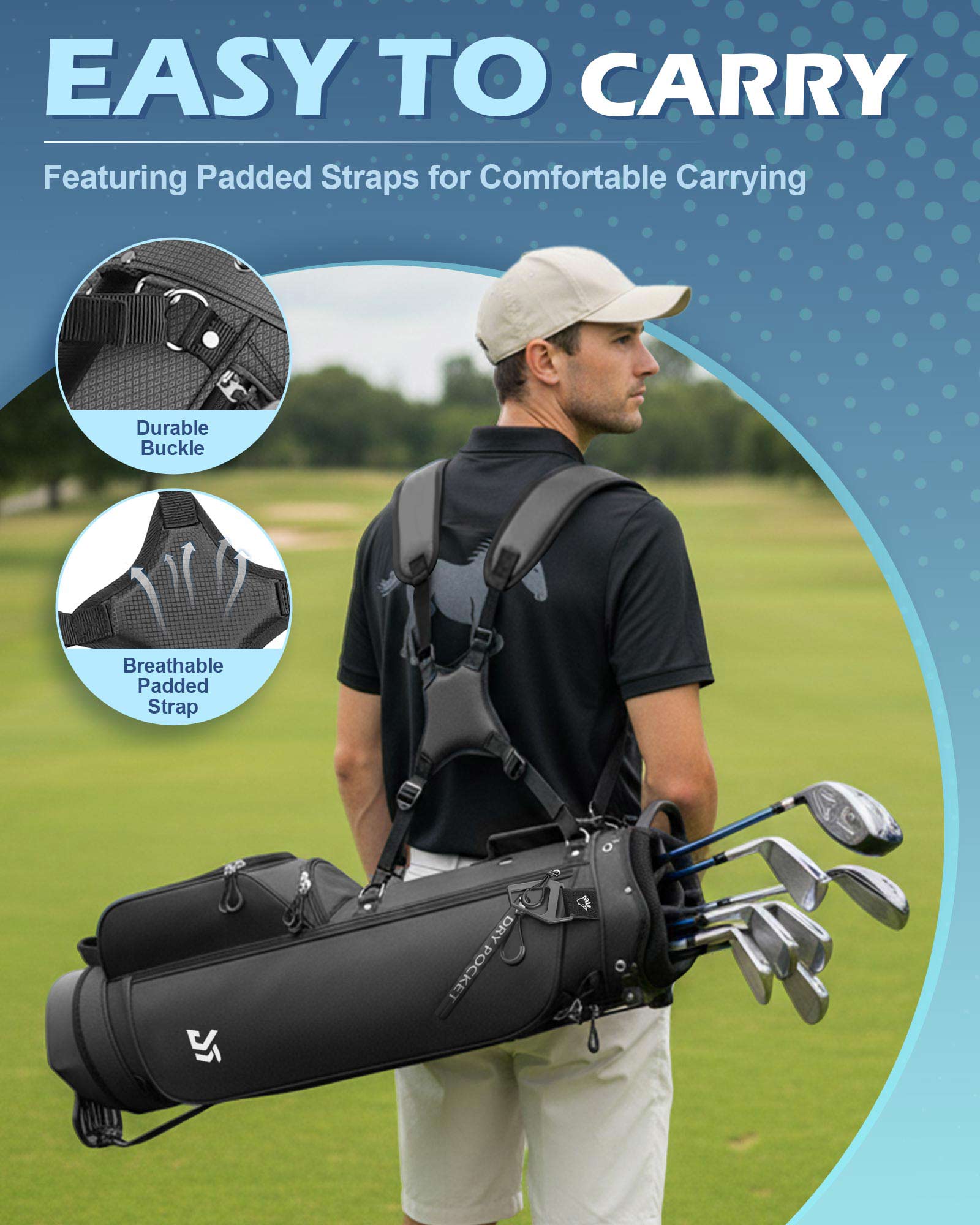 Dragon tiger Origin Stride – A Balanced 4-Way Stand Bag for Walking Golfers,Black