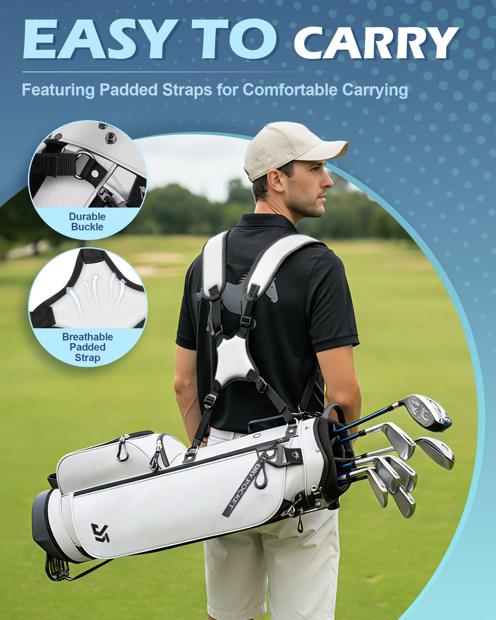 Dragon tiger Origin Stride – A Balanced 4-Way Stand Bag for Walking Golfers,White