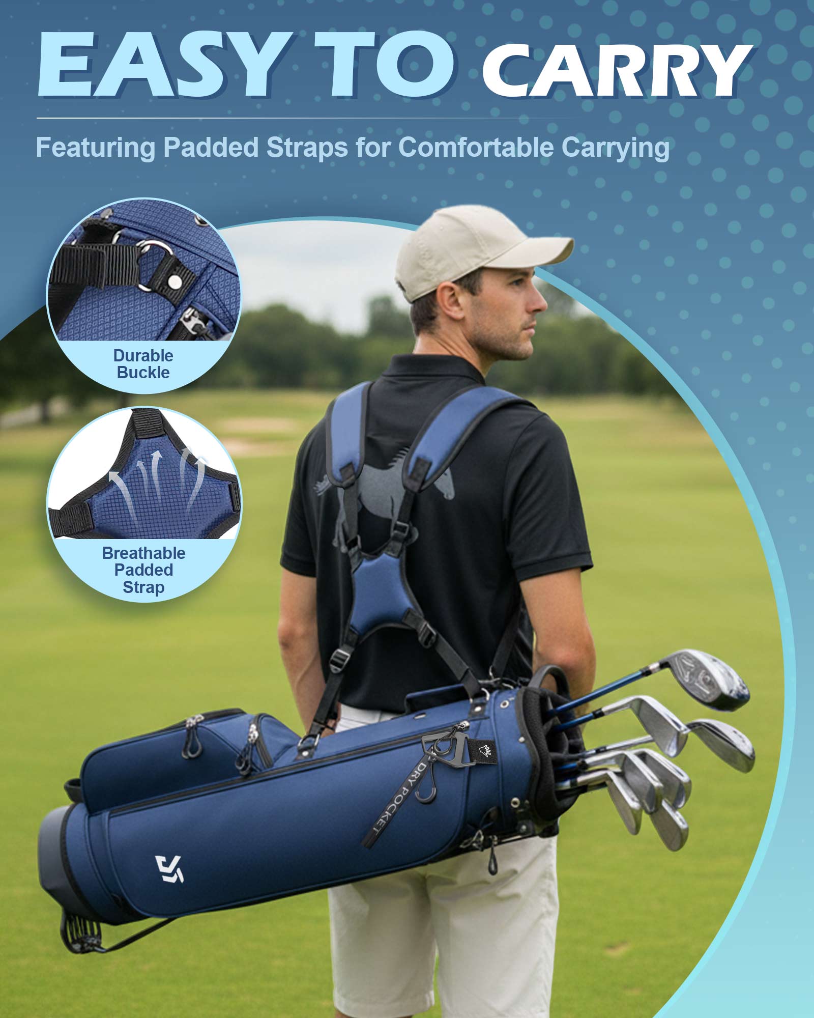 Dragon tiger Origin Stride – A Balanced 4-Way Stand Bag for Walking Golfers,Navy