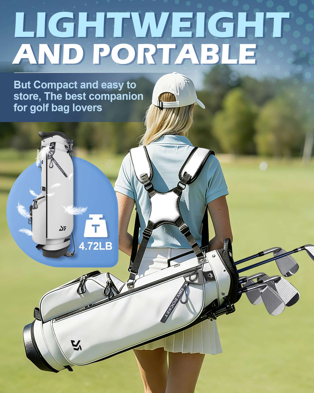 Dragon tiger Origin Stride – A Balanced 4-Way Stand Bag for Walking Golfers,White