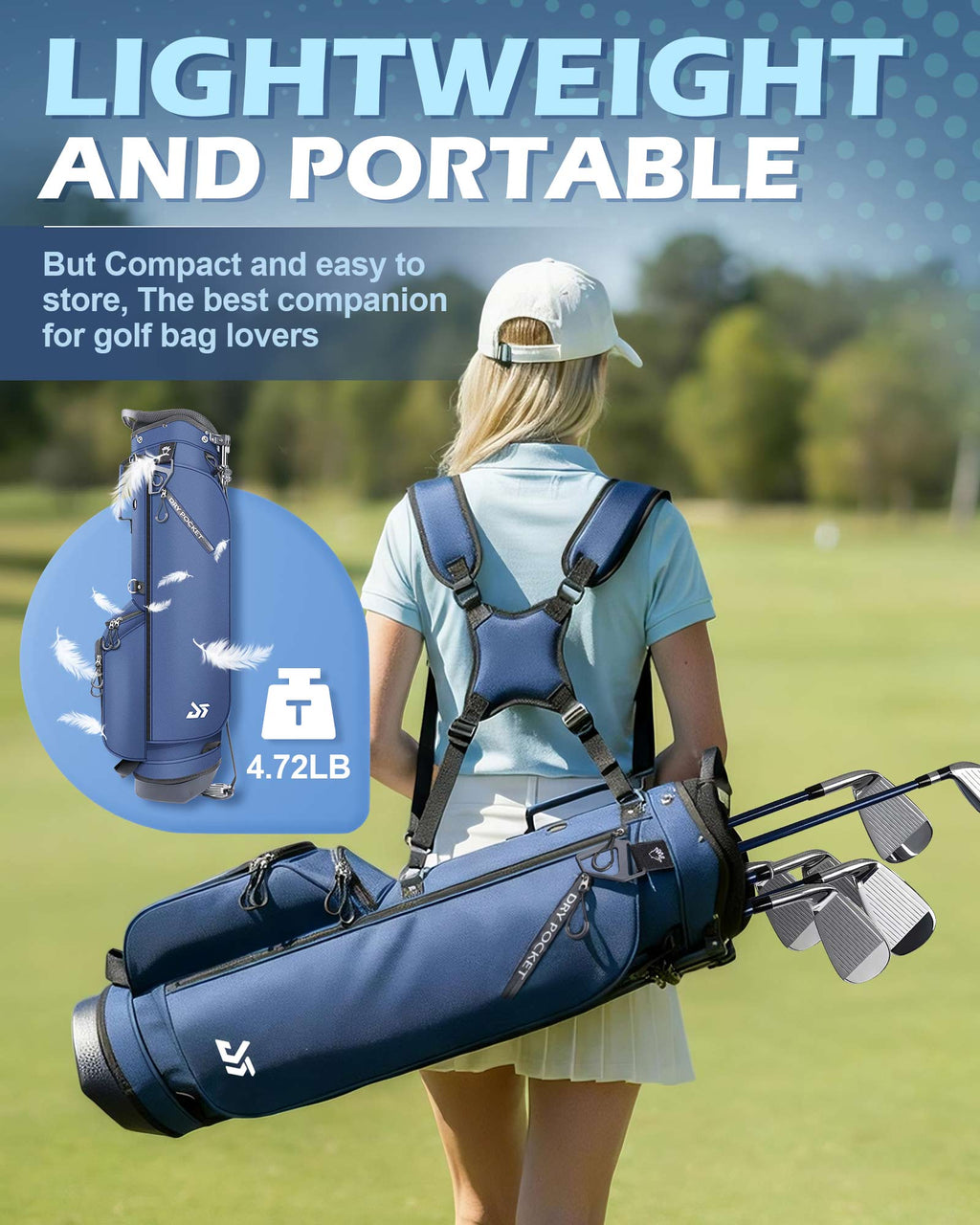 Dragon tiger Origin Stride – A Balanced 4-Way Stand Bag for Walking Golfers,Navy