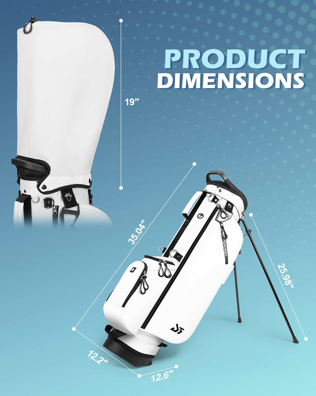 Dragon tiger Origin Stride – A Balanced 4-Way Stand Bag for Walking Golfers,White