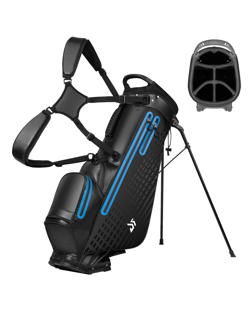 Dragon tiger Origin Carry Stand Bag – Water-Resistant 5-Way Golf Bag, Black with White Reflective Strips