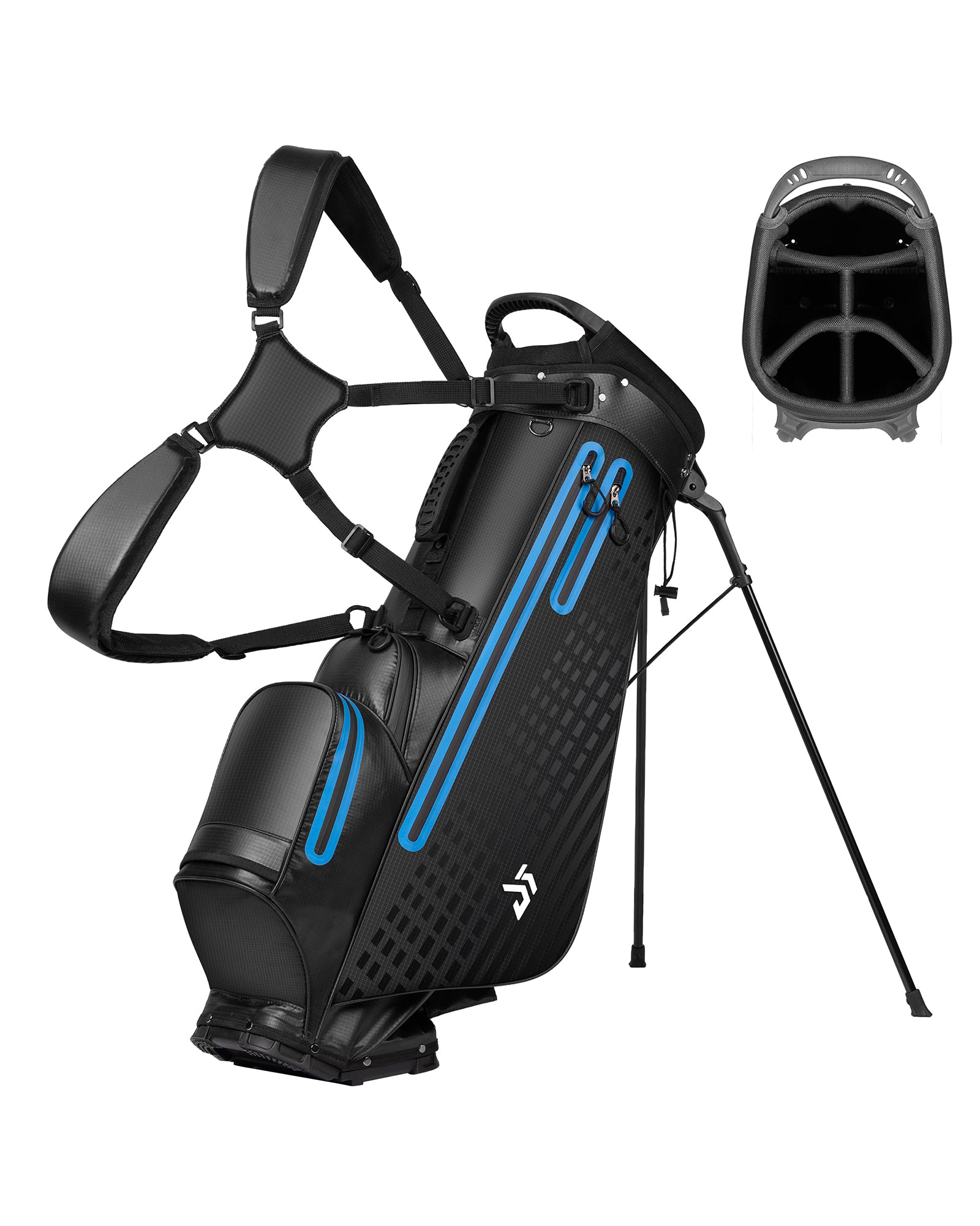 Dragon tiger Origin Carry Stand Bag – Water-Resistant 5-Way Golf Bag, Black with Blue Reflective Strips