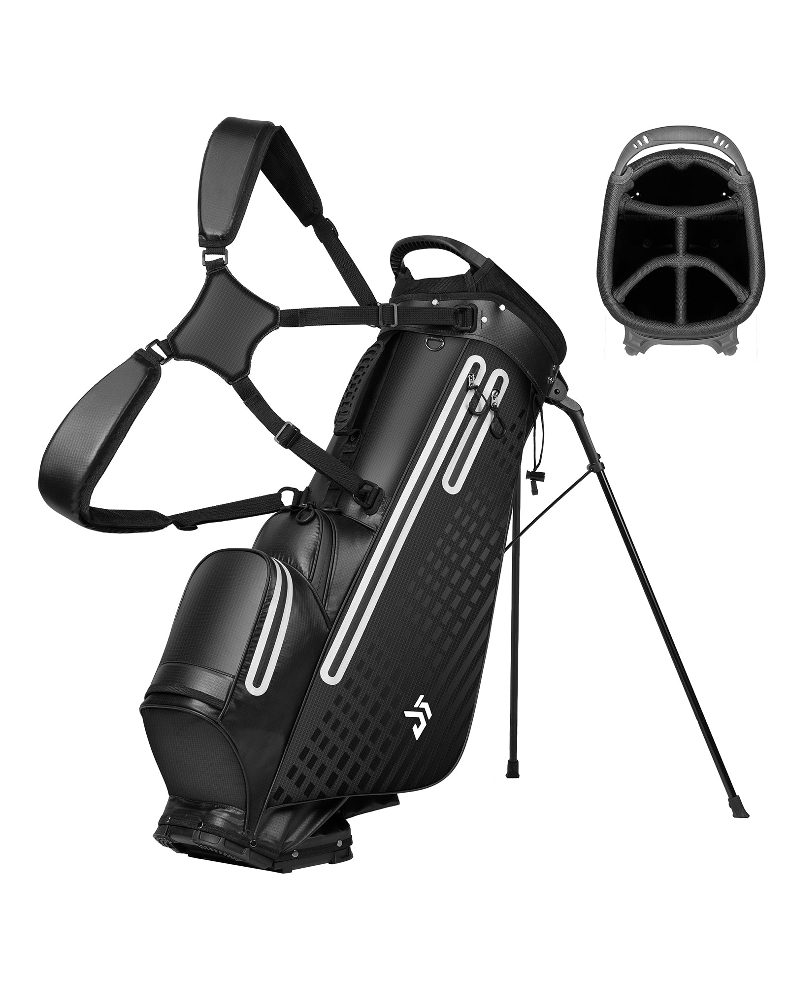 Dragon tiger Origin Carry Stand Bag – Water-Resistant 5-Way Golf Bag, Black with Blue Reflective Strips