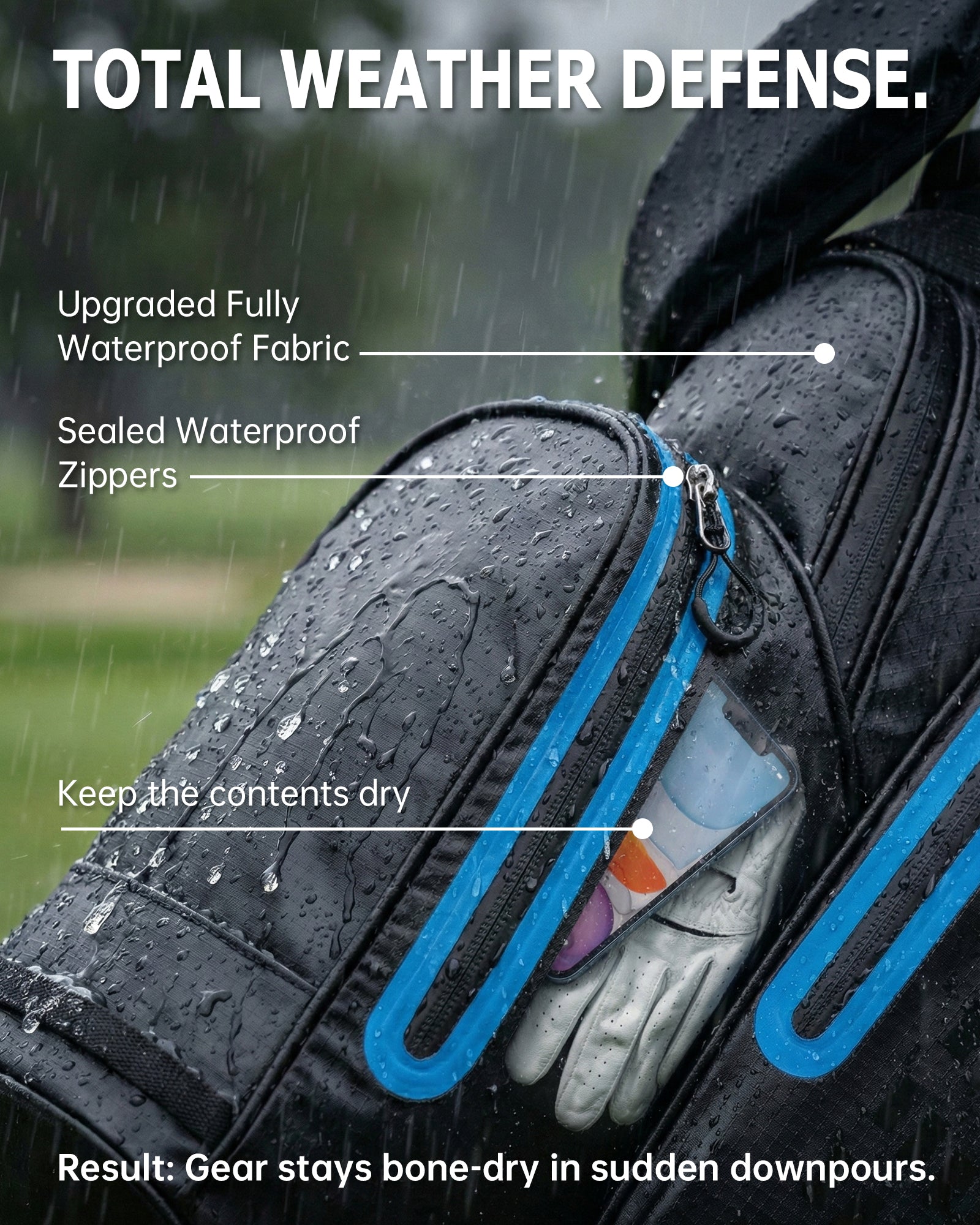 Dragon tiger Origin Carry Stand Bag – Water-Resistant 5-Way Golf Bag, Black with Blue Reflective Strips