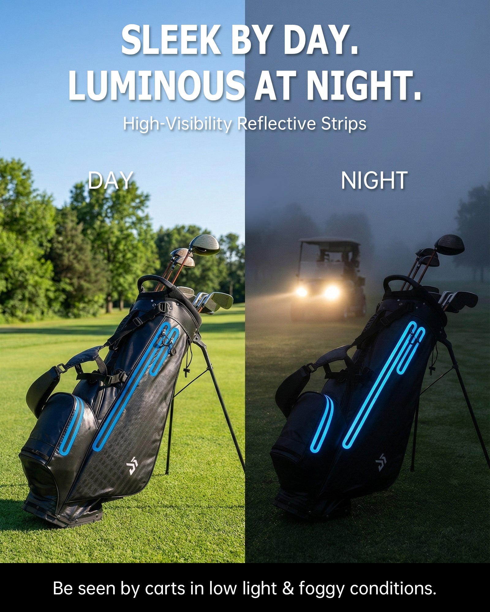 Dragon tiger Origin Carry Stand Bag – Water-Resistant 5-Way Golf Bag, Black with Blue Reflective Strips