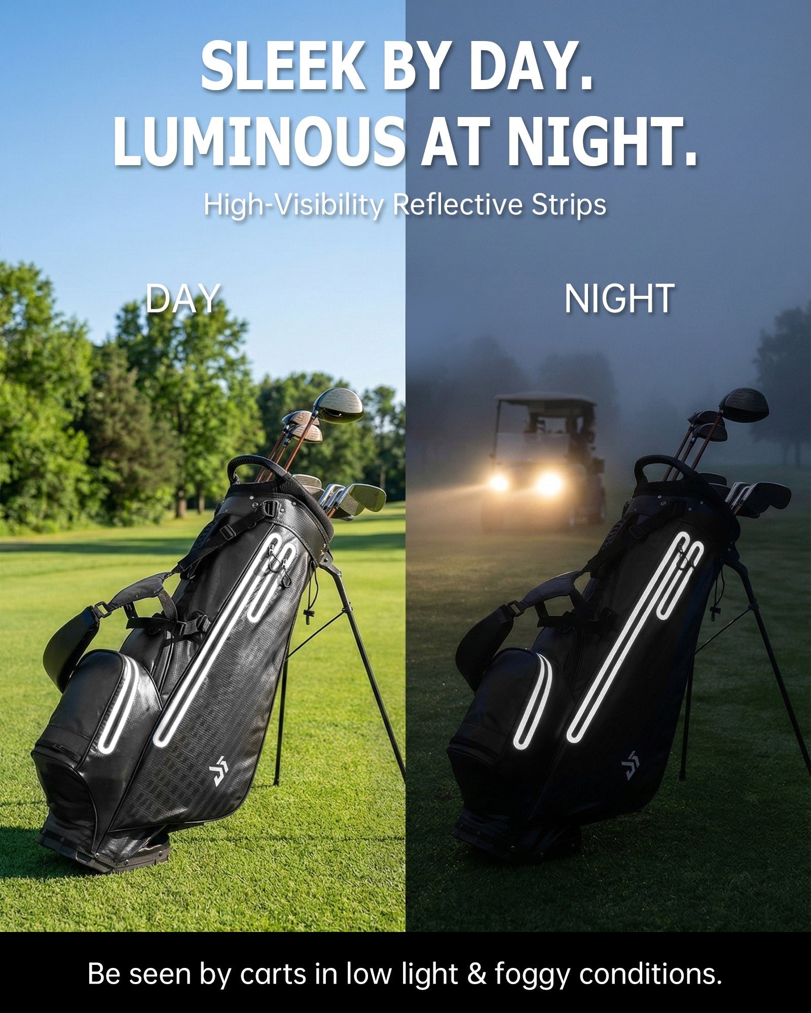 Dragon tiger Origin Carry Stand Bag – Water-Resistant 5-Way Golf Bag, Black with White Reflective Strips