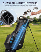 Dragon tiger Origin Carry Stand Bag – Water-Resistant 5-Way Golf Bag, Black with Blue Reflective Strips