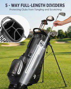 Dragon tiger Origin Carry Stand Bag – Water-Resistant 5-Way Golf Bag, Black with White Reflective Strips