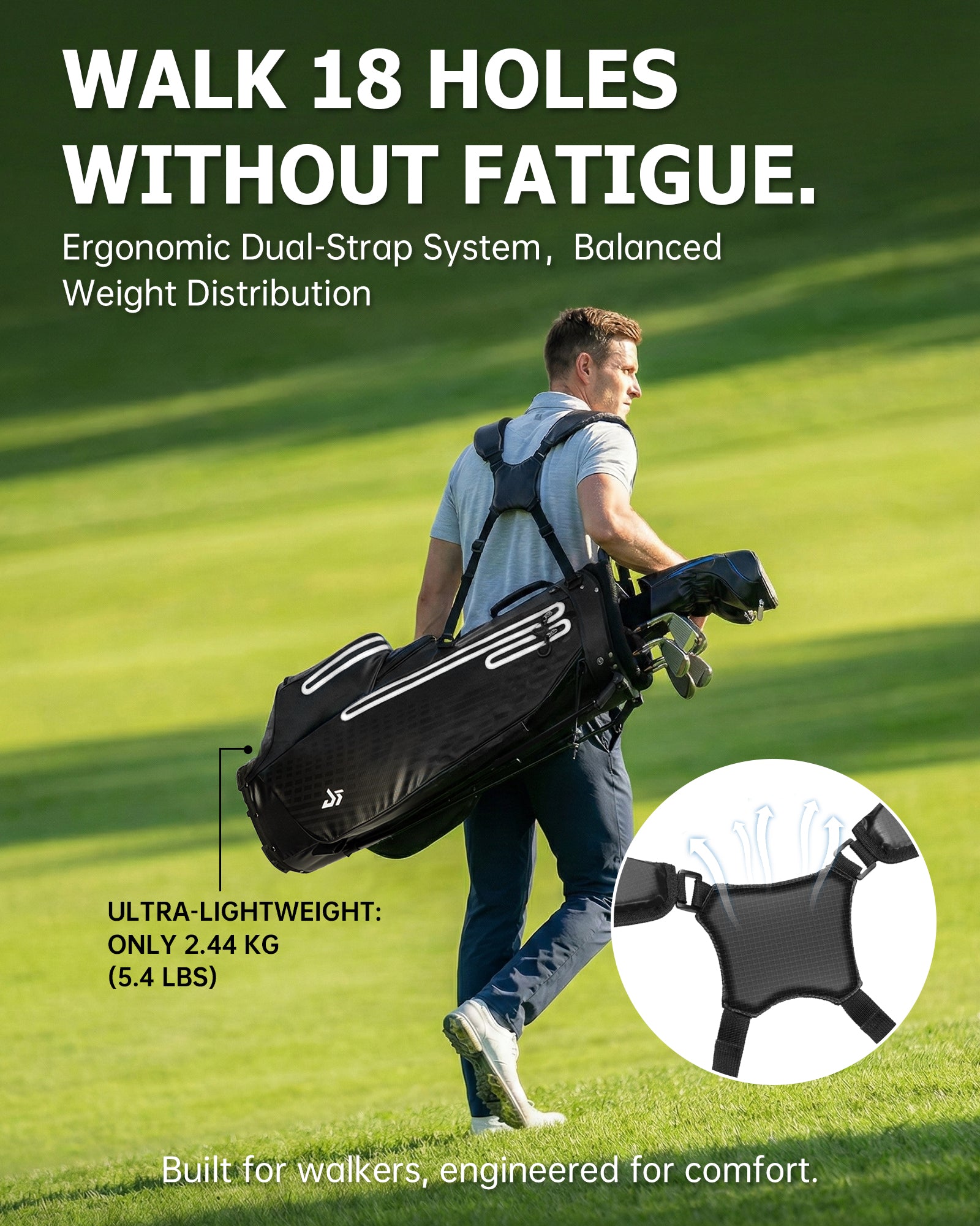 Dragon tiger Origin Carry Stand Bag – Water-Resistant 5-Way Golf Bag, Black with White Reflective Strips