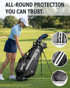 Dragon tiger Origin Carry Stand Bag – Water-Resistant 5-Way Golf Bag, Black with White Reflective Strips