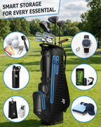 Dragon tiger Origin Carry Stand Bag – Water-Resistant 5-Way Golf Bag, Black with Blue Reflective Strips