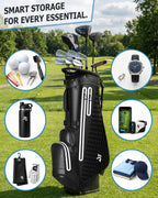 Dragon tiger Origin Carry Stand Bag – Water-Resistant 5-Way Golf Bag, Black with White Reflective Strips